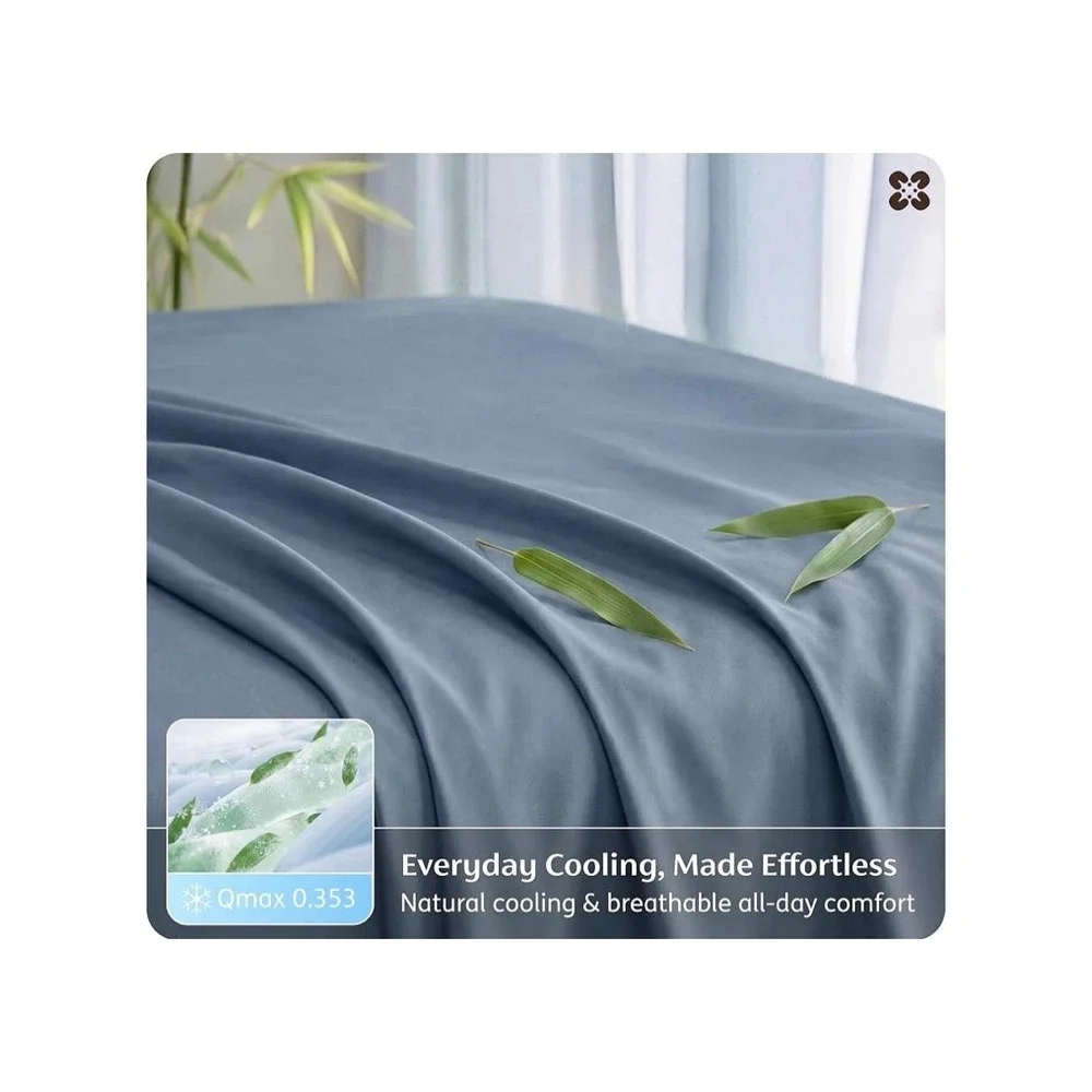 Bedsure Cooling Sheet Set, Rayon Derived from Bamboo, Soft, Blue/Turquoise, King